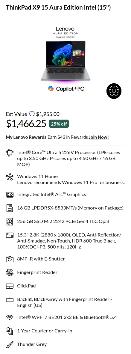 thinkpad x9-15 aura edition intel boxing week sale offering 2025